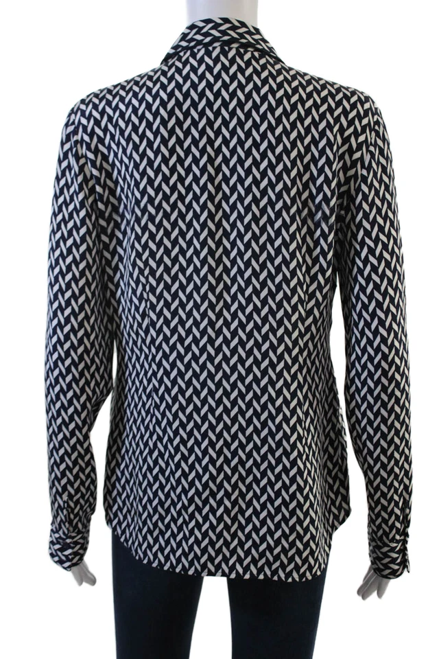Blusa Theory Mujer Negra Geométrica Cuello Seda Abotonada Manga Larga Talla M Foto 3 de 4