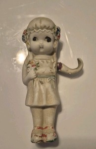Antique jointed arm wedding bride Frozen Charlotte Bisque doll 6" vtg bridal