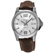 New Longines Conquest 43 Silver Dial Leather Strap Men's Watch L3.760.4.76.5