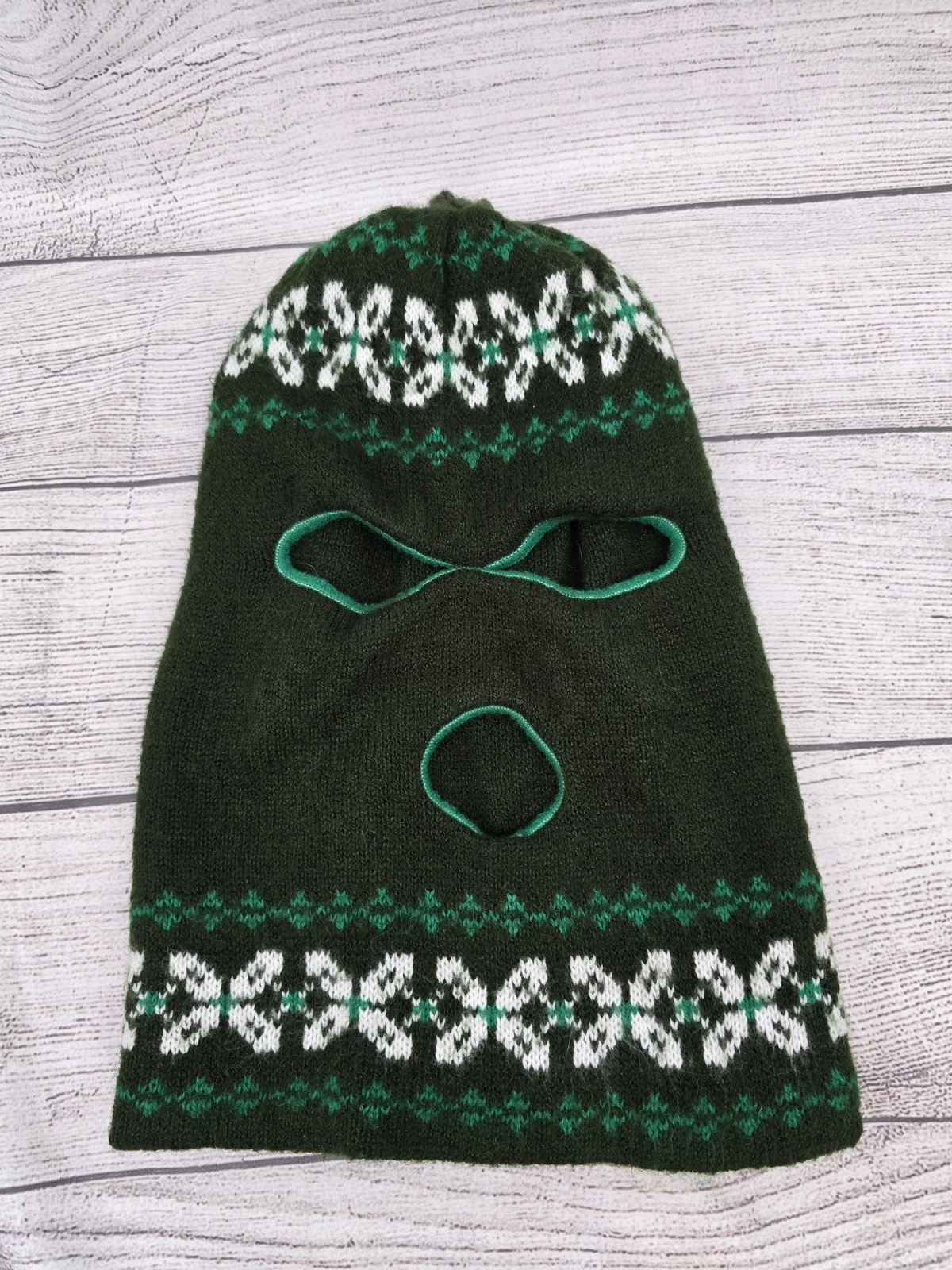 Vintage Ski Mask Hat Green White Creepy Winter Robber Knit Balaclava 70s
Opens in a new window or ta
