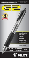 , G2 Premium Gel Roller Pens, Extra Fine Point 0.5 Mm, Pack of 12, Black