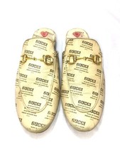 GUCCI PRINCETOWN BEIGE LEATHER LOGO STAMP HORSEBIT MULES SIZE, EU39.5, US9,