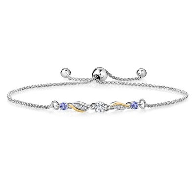 925 Sterling Silver and 10k Yellow Gold White Lab Grown Diamond and Tanzanite