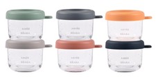 BEABA 6 Pack Glass Baby Food Jars with Soft Silicone Air Tight Lids, 5 oz Gla...
