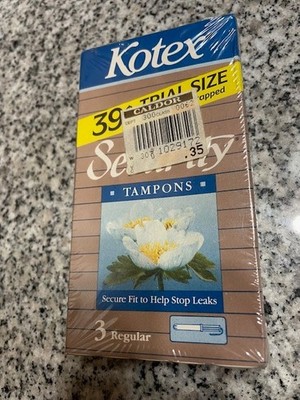 VTG Kotex Security Tampons 3 Regular. Trial Size Package. NIB. Movie/TV Prop