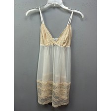 Babydoll Women Small Ivory Cream Lace Trim Sheer Mesh Romantic Chemise