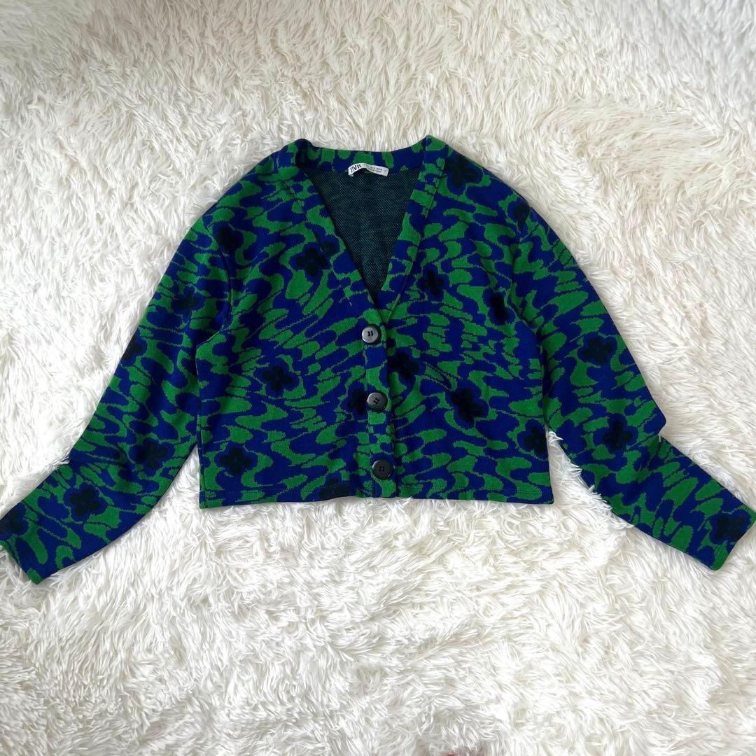 Zara S animal pattern flower pattern cardigan sho… - image 2