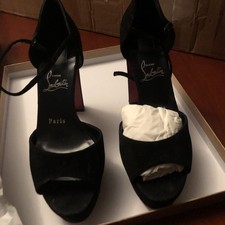 Christian Louboutin Sandaloo Peep Toe Sandal In Black Suede 1,245 Sz 38.5