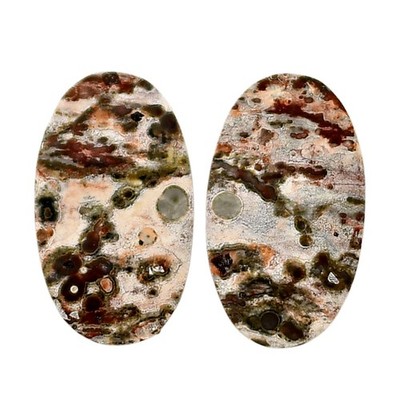 Natural Leopard Skin Jasper Pair 13x22.5x4 mm Oval Polished Gemstone LS30-04709