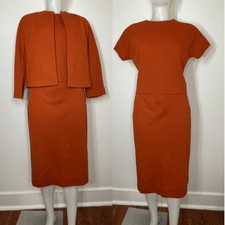 Vintage 50s 60s 3 Piece Knit Skirt Jacket Suit Set Orange Union Made Fits SM/MED