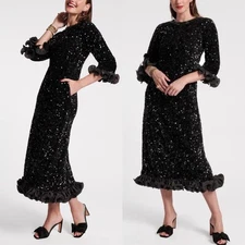 Frances Valentine $748 Plaza Midi Black Sequin Dress Size XS