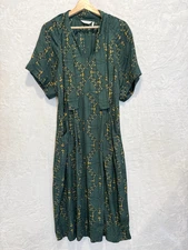 TOAST Bryn Midi Dress Pockets Green Navigation Print Floral Crepe Large
