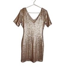 NWT Boohoo Rose Gold Micro Sparkle Sequin Bodycon Cocktail Dress Womens Size 10