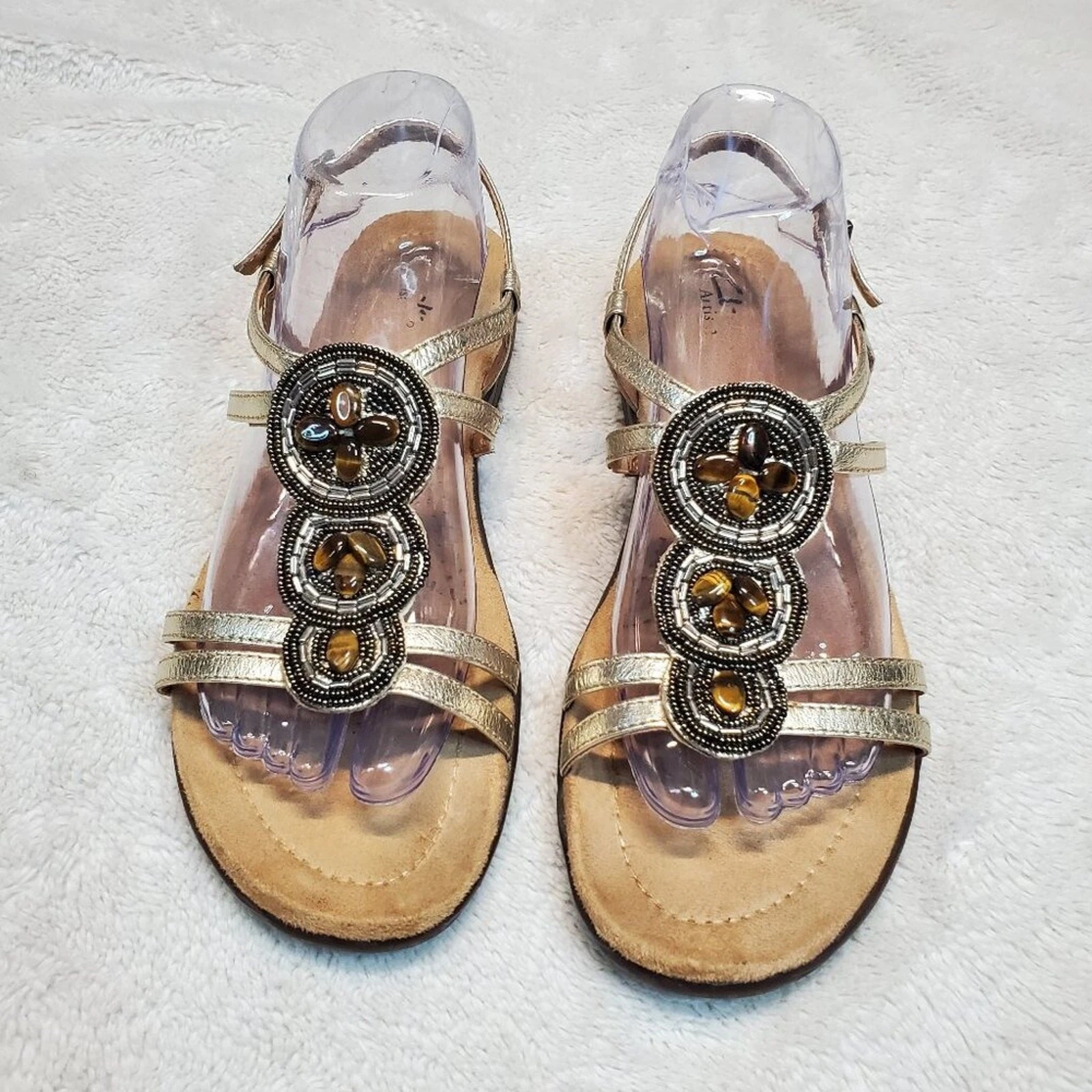 Sandali scarpe Clarks Artisan Poster Tulip Bohemien perline oro metallizzato cinturino 9