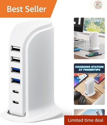 45W Fast Charging Station: 6-in-1 USB Hub with Dual Type C for Multiple Devices