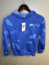 Nike Kids Large Hoodie Logo Blue Pullover Sweatshirt Cotton Blend