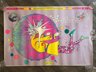 PETER MAX Vintage Poster 1969 Moon Landing 2 Apollo 11 Moon Tripping Psychedelic