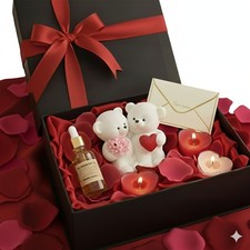 Coffret Saint Valentin Luxe - Huile Massage Bio & Ourson Artisanal