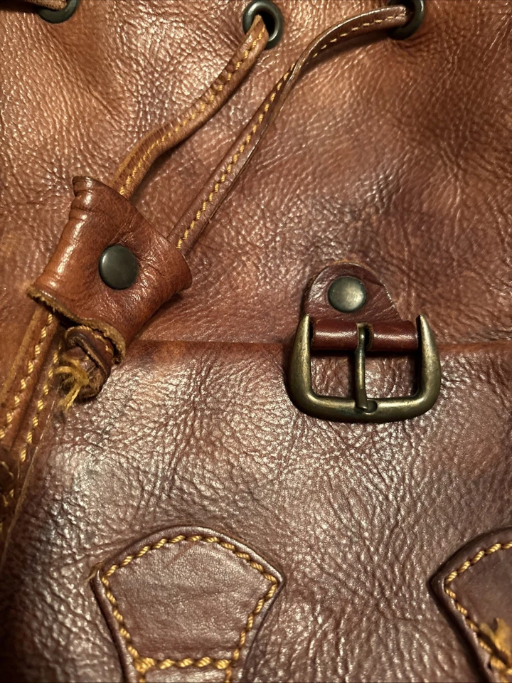 Mochila I Medici Firenze Italiana de Cuero Marrón Vintage Grano Completo Cordón Foto 3 de 4