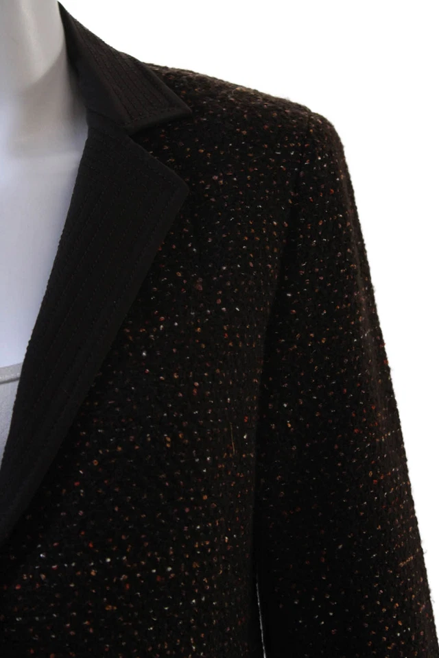 Blazer Yansi Fugel Mujer Lana Tejido Estampado Manga Larga Un Botón Marrón Talla 8 Foto 2 de 4