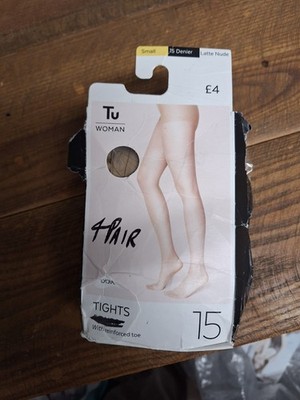 TU 4 Pairs Small Latte Nude 15 Denier Plain Knit Tights