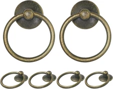 6pcs Antique Brass Drop Ring Drawer Pulls, Vintage Cabinet 