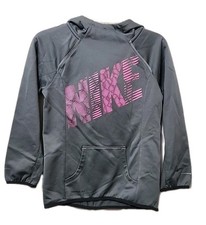 Girl's-Nike- Hooded Sweatshirt- Gray  Pink - Size: M