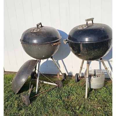 Pair of Weber Charcoal Kettle Barbecue Black Covered Grills 22'' with extras
