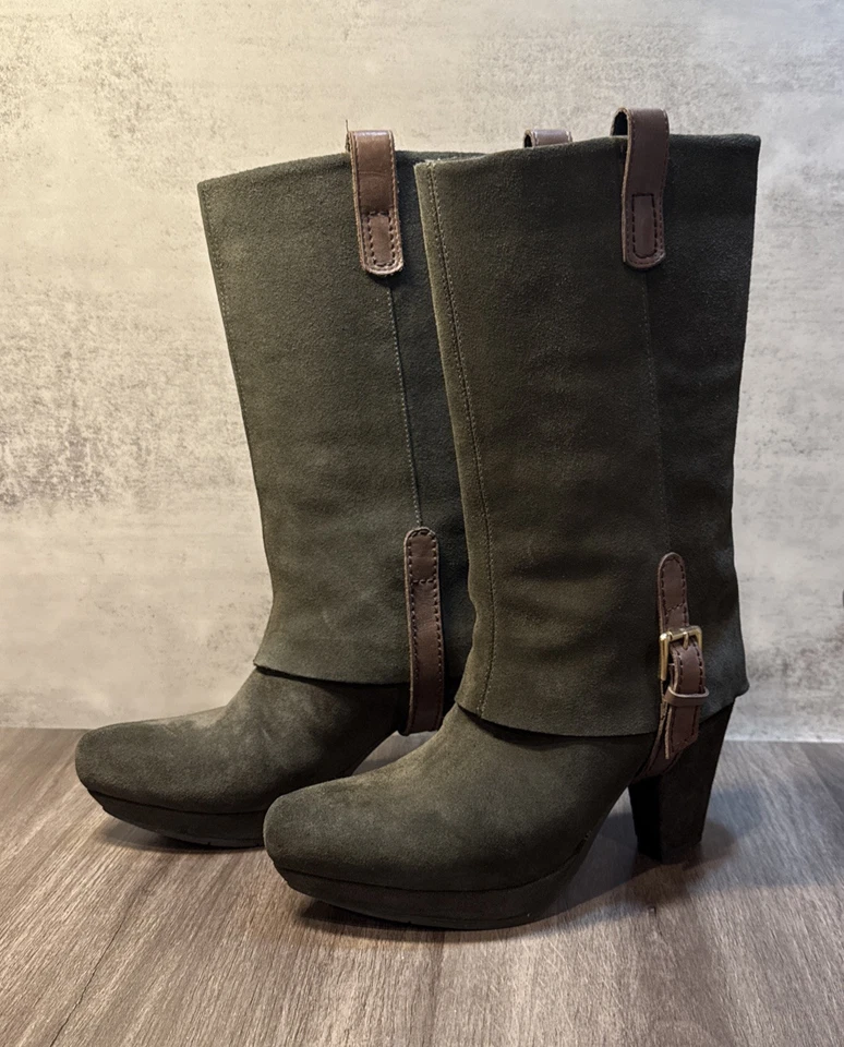 Botas EARTHIES LINTZ de gamuza de pino de cuero de media pantorrilla de tacón alto para mujer talla 8B Foto 2 de 4