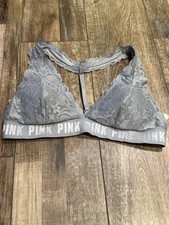Victoria's Secret Pink Logo Women's Lace Bralette Gray with Removable Cups XL