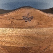 Hand Carved Wooden Bowl Scalloped Rim Artisan Solid Wood Butterfly Mark
