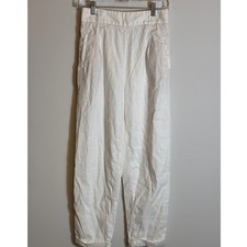 Anthropologie Ettwa White Linen Blend Pleated Tapered Cuffed Pants Size 4