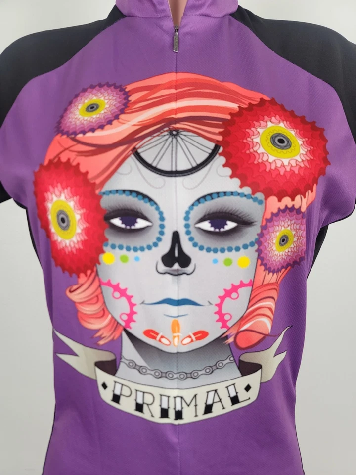 Primal Sugar Skull Colorido Ciclismo Bicicleta Jersey Cremallera Para Mujer Talla Grande Foto 2 de 4