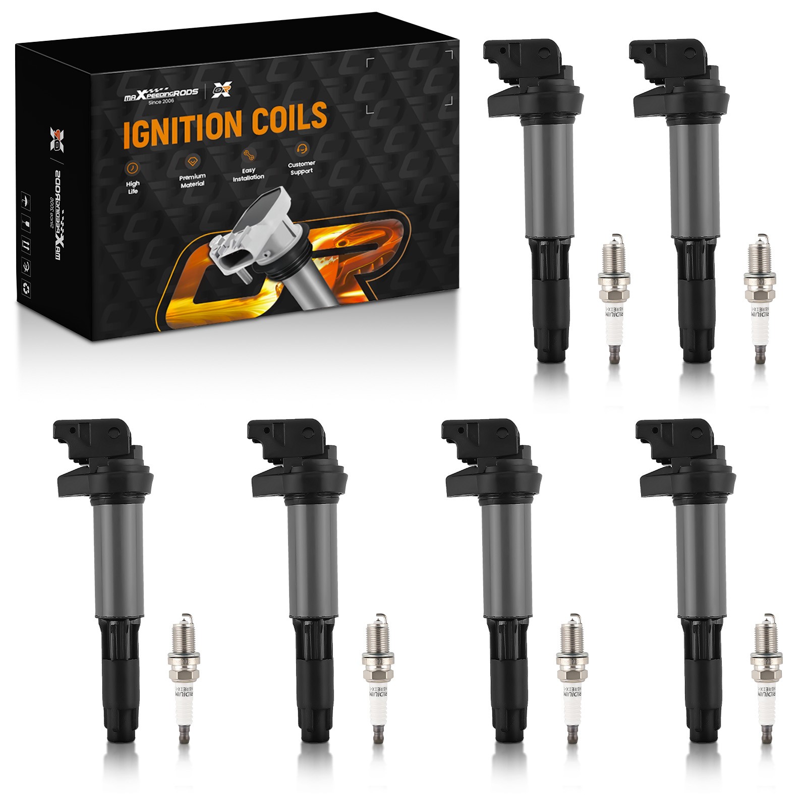 6pcs Ignition Coil + 6pcs Spark Plugs For BMW M3 X3 M3 Z3 Z4 Rolls-royce Phantom