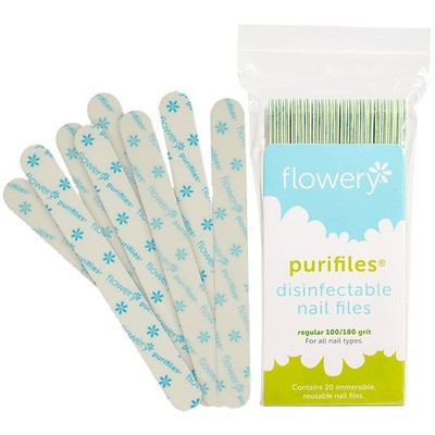 Flowery Green Core Disinfectable Nail Files, 100/180 Grit, 