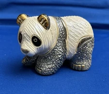 De Rosa Rinconada Ceramic Handcrafted Panda Bear Figurine Gold w/ Silver