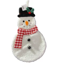 Hobby Lobby White Sherpa Snowman 19.5” Christmas Stocking Bells Gingham Scarf