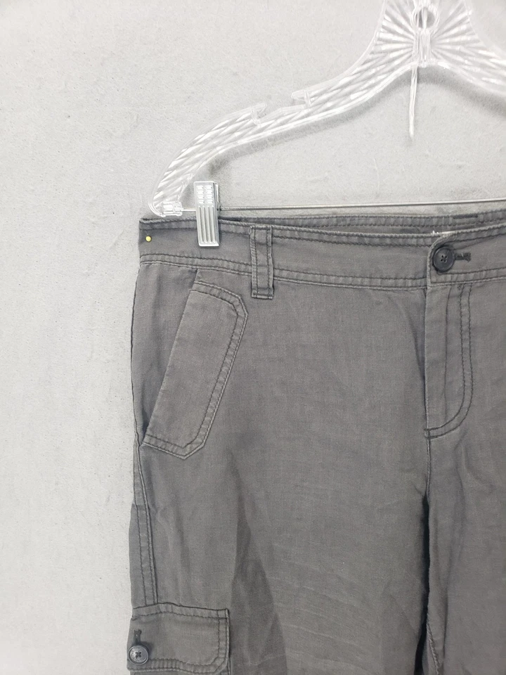 Pantalones Cortos Ann Taylor Loft Mujer 12 Gris Lino Carga Utilidad Bolsillos Verano Capri Foto 2 de 4