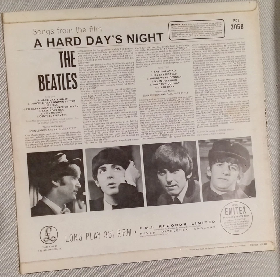 The Beatles album A Hard Day's Night 33 tours LP premier pressage noir et argent - Photo 2/4