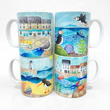 Seaside Mugs - 4 Designs: Puffin, Seagull, Seal. Coastal Kitchen - Beach Art Mug