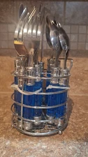 21 Pc Cobalt Blue Kitchen Silverware Set
