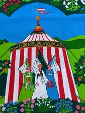 Feudalism 60’s Enchanted Forest Medieval Times Fairy Tale Novelty Vintage Fabric