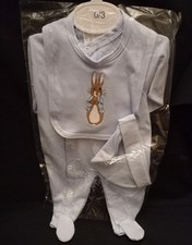 Baby Boys Blue Sleepsuit Bib And Hat Set Size 0-3 Months Rabbit Set