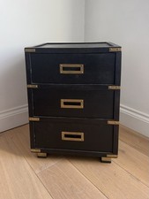 Atkin & Thyme Greenwich 3 Drawer Bedside Table Black Mango Wood Brass