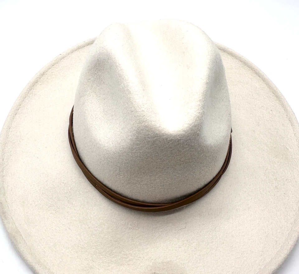 Anthropologie 帽子女式象牙色现代波西米亚 Fedora Rancher 100% 羊毛表带 — 第 2/4 张图片