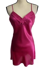 Val Mode Vintage Lingerie Chemise Hot Pink Nightgown Size Small