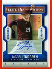 2014 ELITE EXTRA EDITION #35 JACOB LINDGREN AUTOGRAPH ROOKIE RC BLUE #39/50