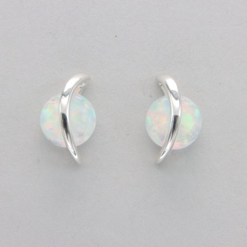White FIRE OPAL Round / Circle Post / Stud Earrings - 925 STERLING SILVER #510e - Bild 1 von 9