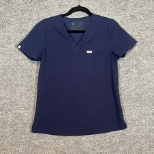 Figs Scrub Shirt Womens XS Blue Vneck Short Sleeve Medical Uniform Stretch