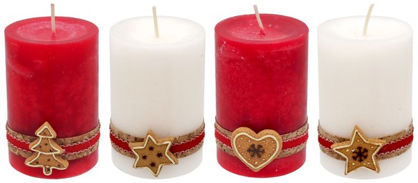 4 Adventskerzen Kerzen Stumpenkerzen Rot Creme Kekse PläTzchen Weihnachten Deko-image